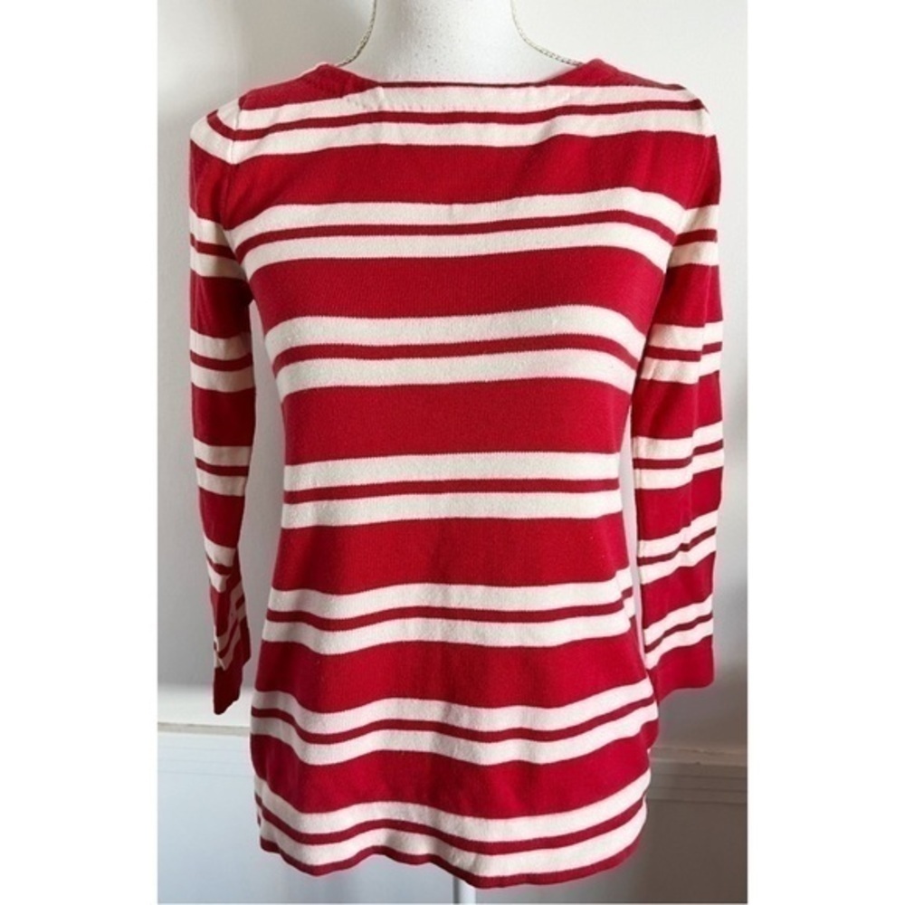 J. Crew • Cherry Red Striped Boatneck Sweater